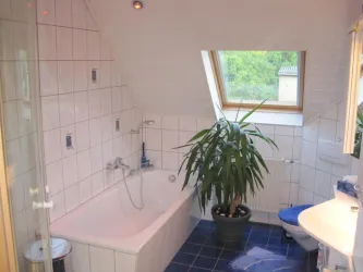 Badezimmer mit Wanne und Dusche (© Ferienwohnung Reidenbach)