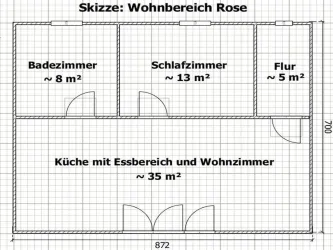 Skizze Wohnbereich Rose (© Ferienwohnung Reidenbach)