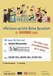 Plakat Vorlesetag 2025 (© Gert Albrecht für DIE ZEIT, Stiftung Lesen, Deutsche Bahn Stiftung)