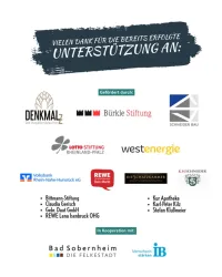 Das Bild zeigt eine Dankesbotschaft mit Logos von Unterstützern und Partnern. Es ist eine Übersicht über Förderer und Kooperationspartner in einem klaren, strukturierten Layout.