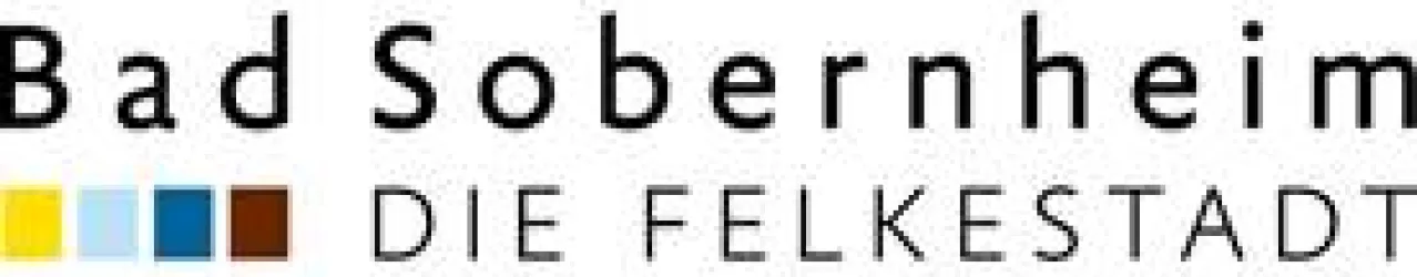 Das Bild zeigt das Logo von Bad Sobernheim, einer Stadt im deutschen Bundesland Rheinland-Pfalz. Der Schriftzug ist modern gestaltet und hebt die Stadt als "Die Felke-Stadt" hervor.