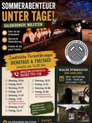 Ein Abenteuer unter Tage im Kalkbergwerk Wolfstein. Genießen Sie eine spannende Führung mit der Grubenbahn für die ganze Familie.