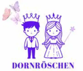 Ein märchenhaftes Bild mit einem Prinzen und einer Prinzessin, beide mit Kronen. Der Prinz trägt einen Anzug und die Prinzessin hält einen Zauberstab.